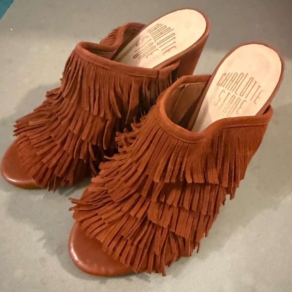 Charlotte Stone Morely Brown Fringe Mules Suede Boho 70s 6 - Picture 4 of 6